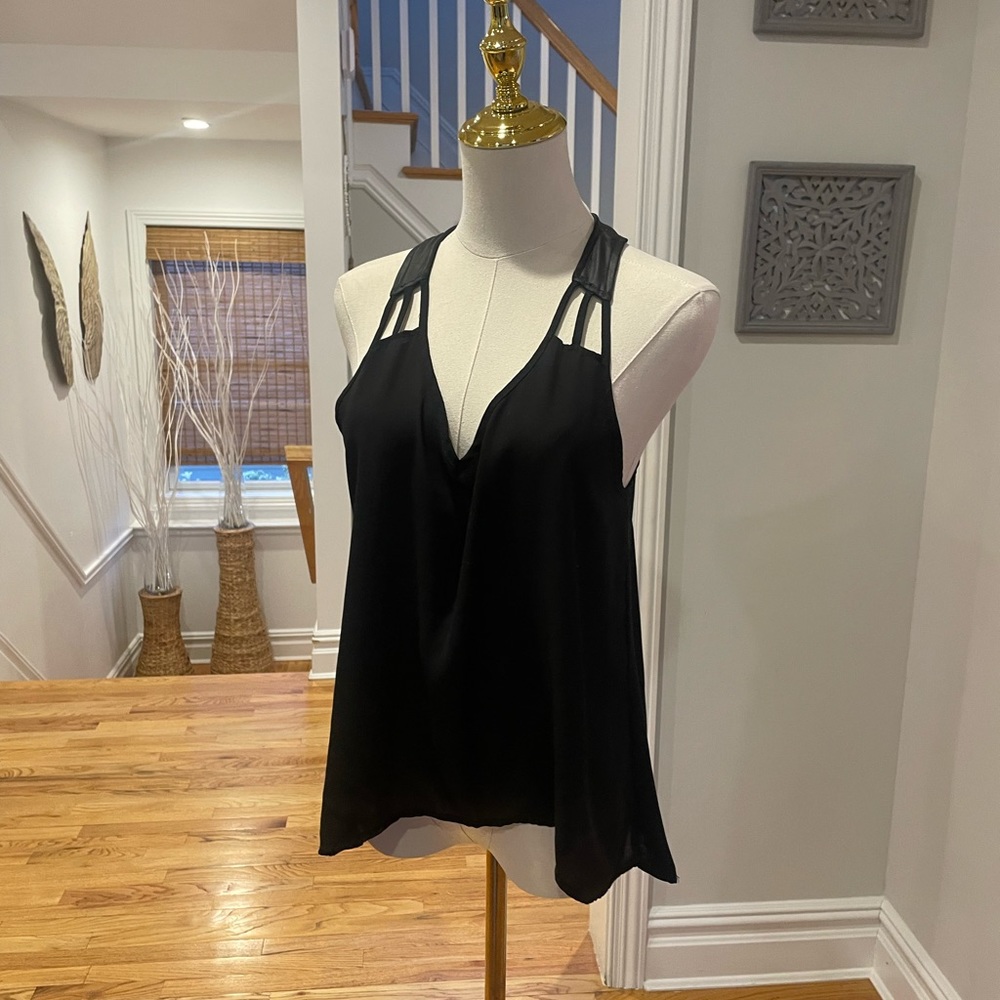 Black ambiance trendy pleather with polyester racer   Back black blouse. Size M